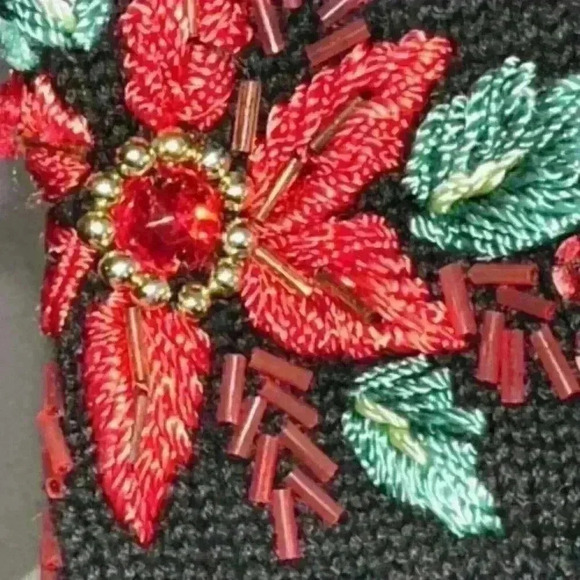 Theme Works by Kikit Cardigan Christmas Black Sequin Red Poinsettias - Picture 5 of 5